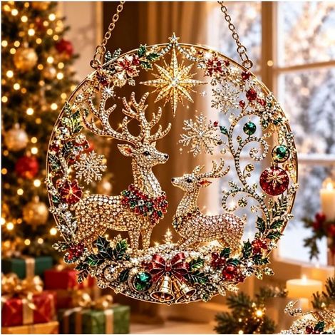 Weihnachtsdekoration – Kreativer runder 2D-Acrylanhänger – Fliegenschnäpper, 30 cm Durchmesser (1/5)