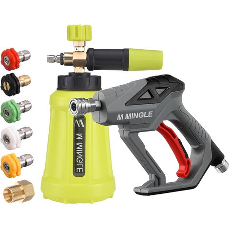 Pistolet Nettoyeur Haute Pression avec Canon à Mousse 1 L, 280 Bar Lance à Mousse avec Raccord Rapide 1/4", Kit de Canon à Mousse pour Lavage Voiture Auto avec 5 Buses et Adaptateur M22 (1/5)