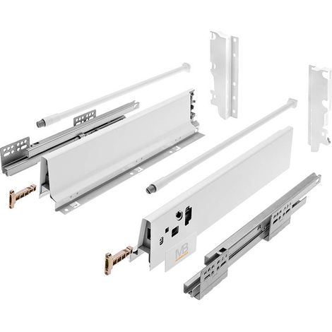 GTV - Sistema di Cassetti Modern Box, Set Guide Scorrevoli per Cassetti, Set di Cassetti, Portata fino a 40 kg, Sincronizzazione del Percorso Delle Guide, L=350mm H=210 mm, Bianco (1/5)