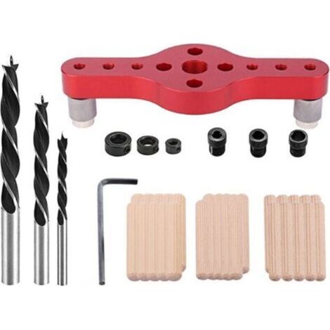 (Rojo) Kit de plantilla autocentrante para espigas de aleación de aluminio de 6/8/10 mm, posicionador de punzones, herramienta para carpintería - Crezuo