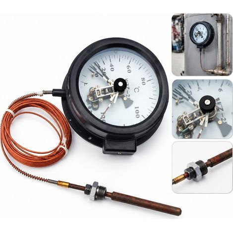1 Thermometre Manometre a Contact Electrique WTZ-288 Tige 10 cm Capillaire Cuivre Alarme Surchauffe pour Chaudiere Industrielle et Four (1/5)
