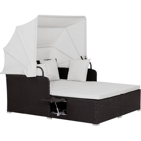 COSTWAY Outdoor Hand-Woven PE Wicker Daybed Patio Loveseat Sofa Set Retractable Canopy (1/5)