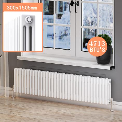 ELEGANT Traditional Radiator White 300 x 1505 mm Cast Iron Style Triple Rads Designer Horizontal Column Radiator (1/5)