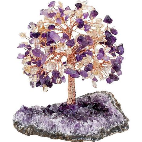 Árvore de Cristal Reiki em Base de Moeda Bruta de Ametista Natural, Árvore de Dinheiro em Pedra, Ornamento Feng Shui, Decoração para Casa para Sorte e Riqueza (1/5)