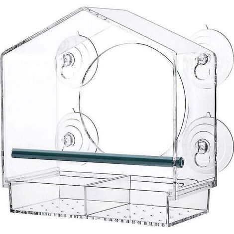 Mangeoires à oiseaux pour fenêtre avec ventouses puissantes, transparentes pour l'extérieur, nichoir avec 2 compartiments amovibles