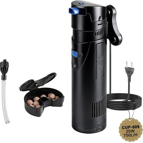 Filtre Pompe Aquarium 4 en 1 avec Lampe UVC 9W, Bulleur Silencieux 700 L/h 20W, Anti Algues, Pompe a Air avec Écumeur, Éponge et Média, pour Bacs 150-300L, Aquariums Complets et Eau Douce (1/5)