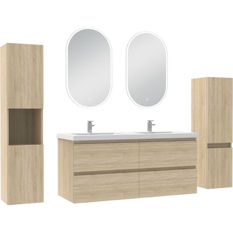 Ocean ensemble meubles Salle de Bain 120cm colonnex2 + vasque + miroir LED Chêne Wotan (1/5)