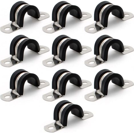 Gummischlauchschelle, schwarze U-förmige Schlauchschelle, stabile Struktur, Edelstahl-Gummischlauchschelle kann zum Befestigen von Kabeln, Drähten und Schläuchen verwendet werden, 10 Stück ( (1/4)