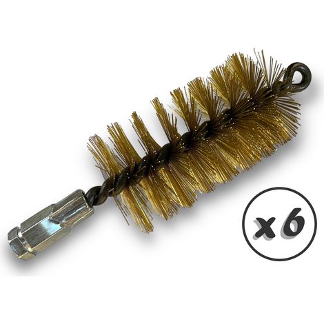 Lot de 6 Brosses à tube PRO LAITON Ø 60 mm Raccord M12175 femelle Ame en acier torsadé Nettoyage brossage tube et canalisation Kibros 41SCL60x6