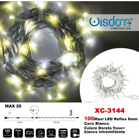 Wisdom - Catena Luminosa 100luci Led Lucciole Dorata Fisso + Bianco Intermittente Xc-3144 -