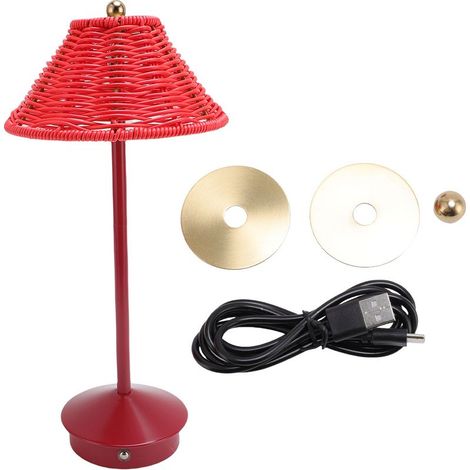 Lampe De Bureau - Lampe De Chevet Rechargeable Sans Fil - LED Dimmable 3 Niveaux - Rattan Tissé Main - 16x35 Cm (1/5)