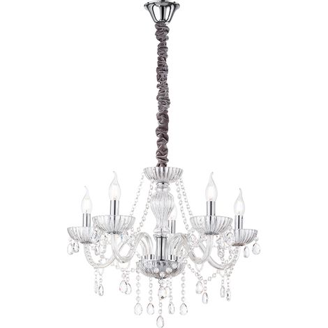 Suspension en verre transparent série 6816, lustre classique 5 lumières avec culot E14, hauteur réglable 150 cm, couleur gris velours - Perenz