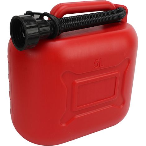 Bidon d'essence 5 L (1,3 gallon) en ABS rouge étanche, portable, avec tuyau de sortie de 27 cm (1/5)