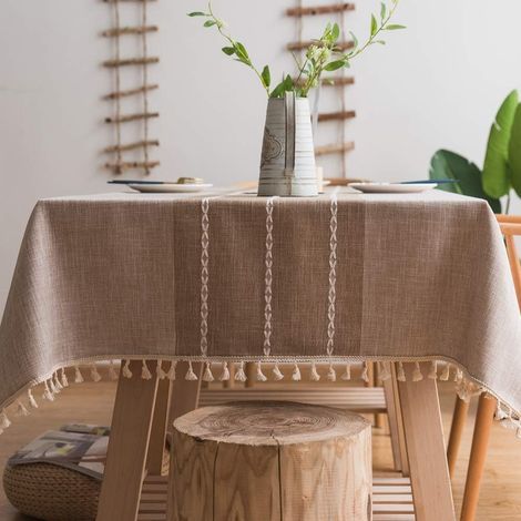 Nappe en Coton et Lin Robuste pour Tables Rectangulaires Nappe avec Broderie en Treillis Solide pour Décoration de Table à Manger de Cuisine. (140 x 180 cm, Kaki) (1/5)