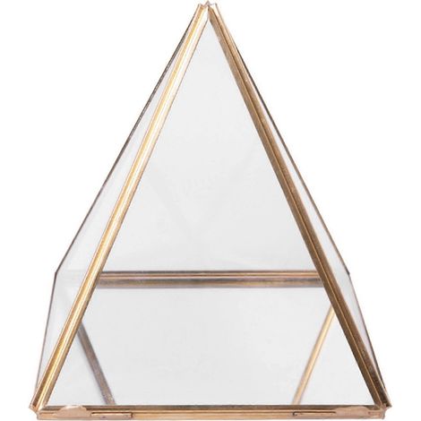 Boîte à bijoux en verre doré à motif géométrique décoratif, porte-bagues pyramidal en verre à motif géométrique pour mariage ou anniversaire, taille L (1/5)