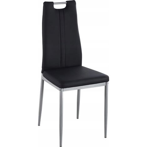 Sedia da ufficio in pelle NERA, dritta, con maniglia, struttura satinata, FURNITEX (1/3)