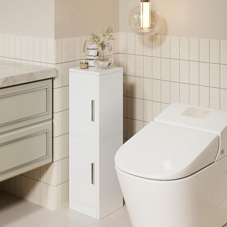 Petit Meuble de Rangement pour Salle de Bain, Meuble d'angle étroit avec étagère réglable, Solution de Rangement Peu encombrante pour Toilettes, buanderie WBS002W (1/4)