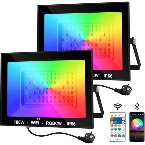 Projecteur RGB LED Extérieur 100W, Spot de Couleur avec Application Bluetooth et Télécommande, Étanche IP66 Floodlight LED Changeant de Couleur, Lumière Led pour Jardins, Patios, Fête, 2 Pièces (1/5)