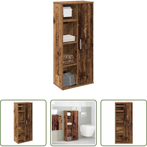 vidaXL Toilettenpapier Halter - Badezimmerschrank mit Rollenhalter Altholz-Optik 39x22x90 cm (1/5)