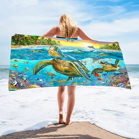 Mikrofaser-Strandtuch-Set, extra groß, schnelltrocknend, weich, sandabweisend, 76 x 152 cm, für Kinder, Damen und Herren, Pool, Schwimmen, Strand, unverzichtbares Zubehör (Schildkröte)