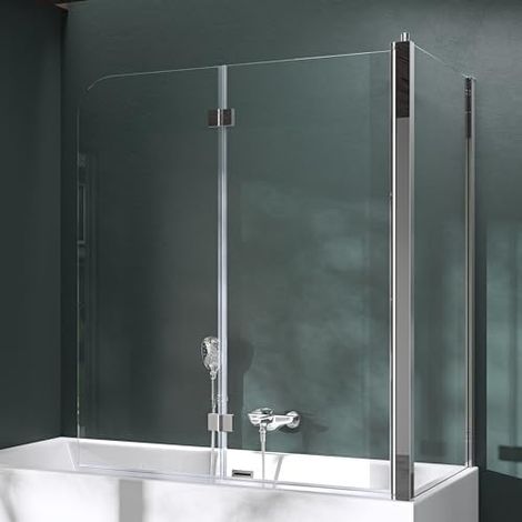 Mai & Mai Duschwand für Badewanne Badewannenfaltwand 6mm Sicherheitsglas mit NANO-Versiegelung Duschabtrennung Badewannenaufsatz Wandanschlag links BTH: 70x120x140cm