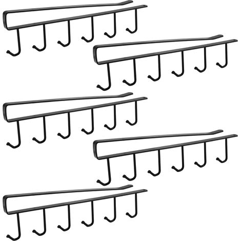 Juego de 5 ganchos negros para guardar tazas, para organizar y guardar artículos en el armario de la cocina, para colgar tazas, sin necesidad de taladrar, para utensilios de cocina, corbatas, bufandas (1/5)
