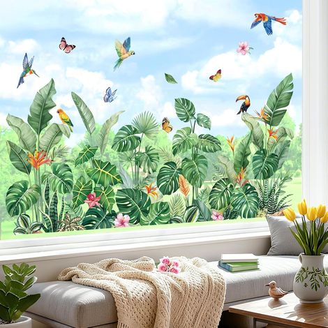 Autocollants Fenêtre Tropicales Feuilles Stickers Plantes Vert (1/5)
