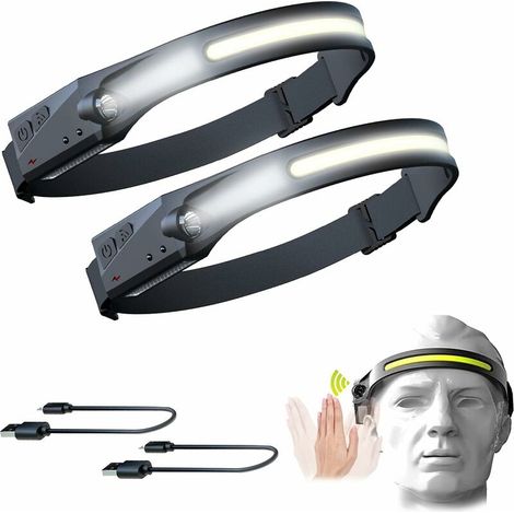 2pcs USB Rechargeable Headlamp with 230° All Perspective Induction Lighting