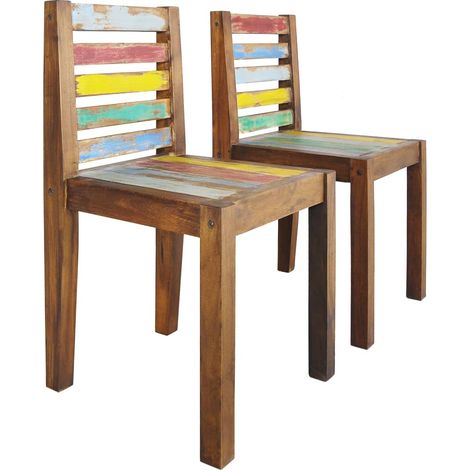 Lot de 2 chaises de salle à manger cuisine design vintage bois de récupération solide CDS020286 (1/5)
