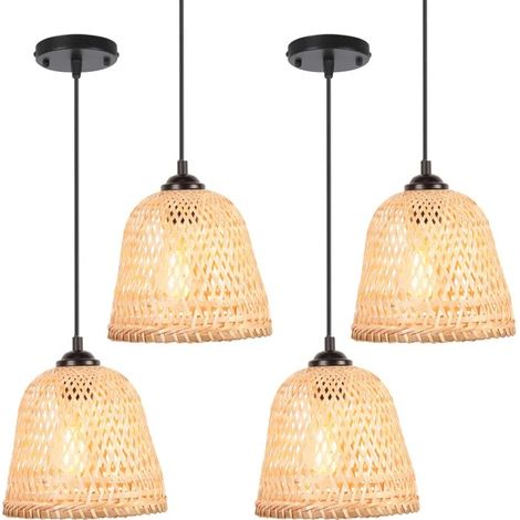 Lustre Suspension - - Vintage - Bambou - E27 - 4 Ampoules nécessaires (1/5)