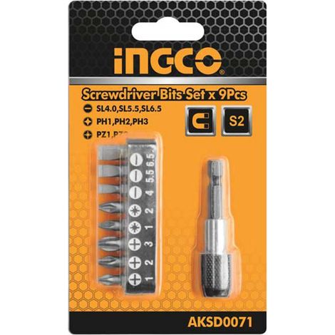 Set di 9 pezzi inserti  portainserti magnetico acciaio industriale INGCO AKSD007 (1/2)