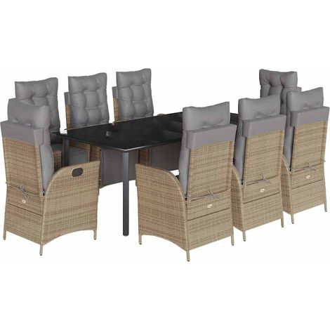 Maison Exclusive - Set Pranzo da Giardino 9 pz con Cuscini Beige Misto Polyrattan (1/5)