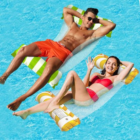 Hamac de piscine, lot de 2 hamacs flottants, matelas gonflable 4 en 1, portable et pliable, ultraléger, orange-AquaForge