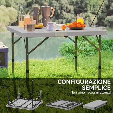 Table de camping pliable réglable 2 hauteurs, 86x86x74 cm, gris anthracite, HDPE et métal, parfaite pour extérieur (1/5)