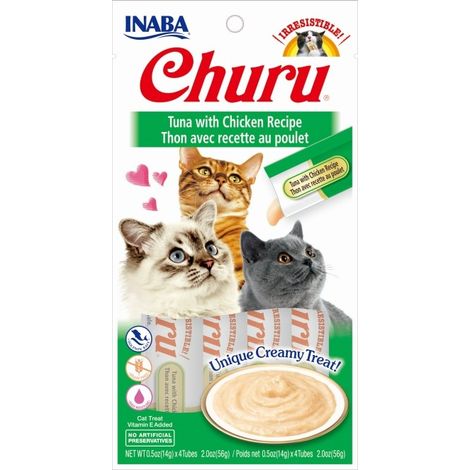 INABA CHURU STICKS - FRIANDISES POUR CHATS À NOURRIR À LA MAIN - DÉLICIEUX, SAVOUREUX SNACKS POUR CHATS - THON & POULET