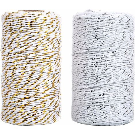 royaluxe - Corde De Ficelle en Coton Et Jute pour Travaux Manuels - 200 m De Ficelle en Coton pour Emballage Cadeau, Emballage d'art, Décoration De Jardin (Or, Argent, 2 Rouleaux Au Total)——, (1/5)