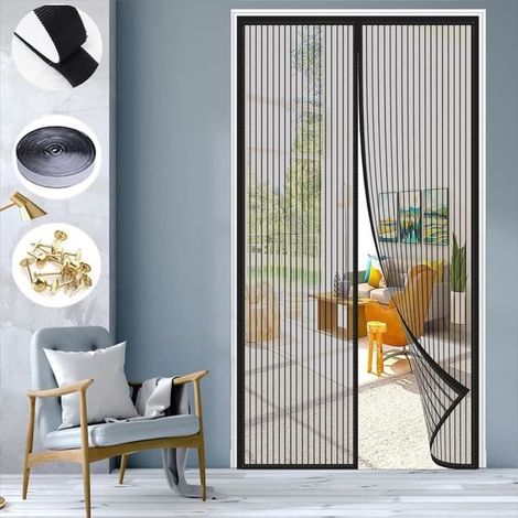 Moustiquaire Porte Fenetre Magnetique,140X220CM Porte Moustiquaire MagnéTique FerméE Automatique Peut UtiliséE Portes De Balcon,Noir (1/4)