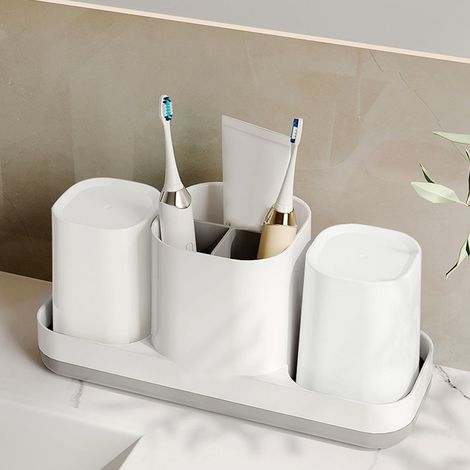 Porte-brosse à dents et dentifrice en plastique, organisateur de salle de bain, blanc (1/5)