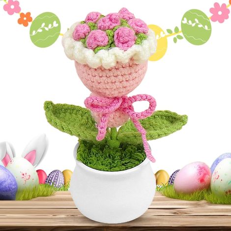 Fleurs au crochet, Pot de fleur au crochet Bouquet de fleurs au crochet  au crochet tricotée colorée pour femmes, Deor de tableau de bord de voiture de bureau à domicile, fête de (1/5)