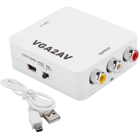 Convertisseur Vga Vers Av Mini Adaptateur Pour Pc Vers Tv 1080p Format Composite Noir (1/5)
