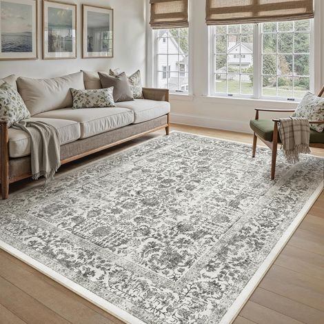 Vintage Tapis Salon 180x270cm Noir Lavable en Machine Rug Chambre Adulte Grand Rugs,Descente de Lit, AntidéRapant Carpet,Interieur Doux Poil Ras,Salle a Manger Carpets,Bureau (1/5)