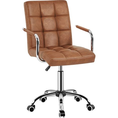 Yaheetech Sedia Ufficio Scrivania con Rotelle Girevole in Ecopelle per Computer Altezza Regolabile con Braccioli Rimovibili Marrone Vintage
