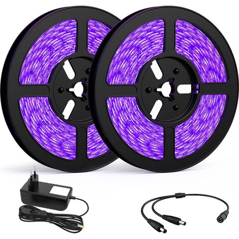 2 x 10M Bande LED UV, Bande LED noire, Bande LED violette 12V 2835, 1200 LED UV d'ambiance, Noël, soirées DJ, discothèques, Body Painting, Spray Painting Fluorescent (1/5)