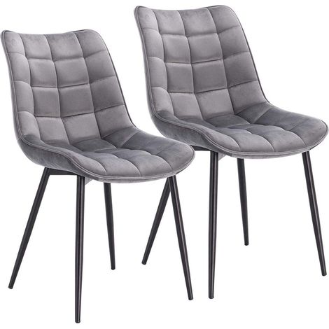 WOLTU Esszimmerstühle 2er Set Küchenstuhl Polsterstuhl Wohnzimmerstuhl Sessel mit Rückenlehne, Sitzfläche aus Samt, Metallbeine, Hellgrau (1/5)