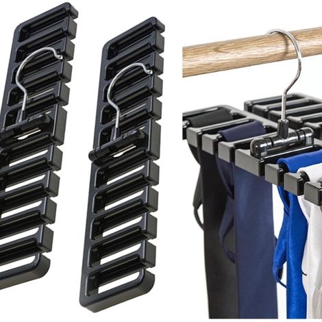 CSPARKV - Organizador de cinturones de 2 piezas con gancho giratorio de 360°, soporte para corbatas, resistente y duradero, para guardar cinturones, sujetadores, chalecos y bufandas (negro) (1/5)