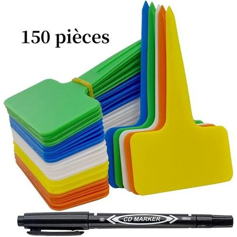 150 pièces Etiquette Jardin Exterieur Marqueurs en Plastique de Plantes Type T Plastique Etiquette Potager avec Stylo étanche Etiquetage Réutilisable et Accessoires pour Plantes(Multicolore) (1/5)