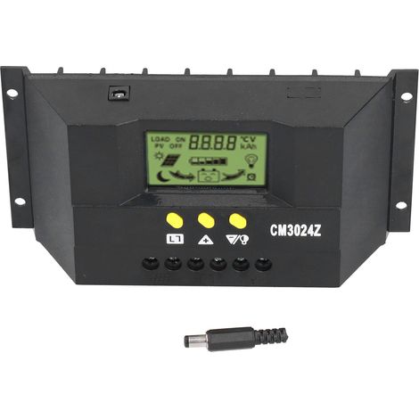 Regolatore di carica solare Aolidsive CM3024Z PWM 12V 24V, materiale ABS, display LCD, molteplici funzioni di protezione, regolatore intelligente per sistemi solari (20A)