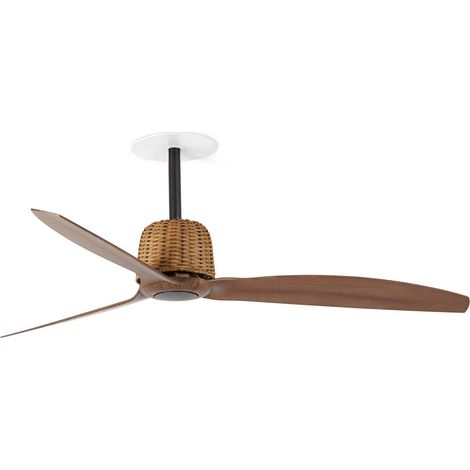 FARO Deckenventilator schwarz Nussbaumholz-Flügel DC-Motor Ø1280 mm 6 Stufen Umkehrfunktion für Schrägdecken TUYA-kompatibel Weaver fan ø1280 eleganza e durata Weaver
