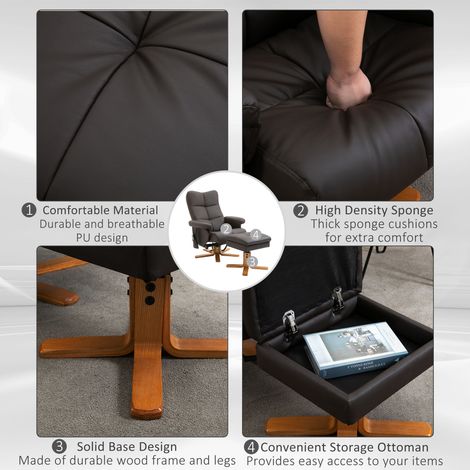 Fauteuil relax avec repose-pieds, 360° rotatif fauteuil TV massage, fonction inclinable, fauteuil massant avec poche latérale, similicuir marron pour salon (1/5)