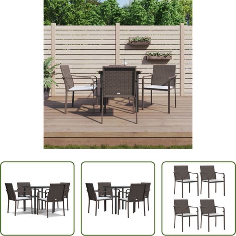 Table de jardin - Ensemble à manger de jardin 5 pcs coussins résine tressée acier (1/5)